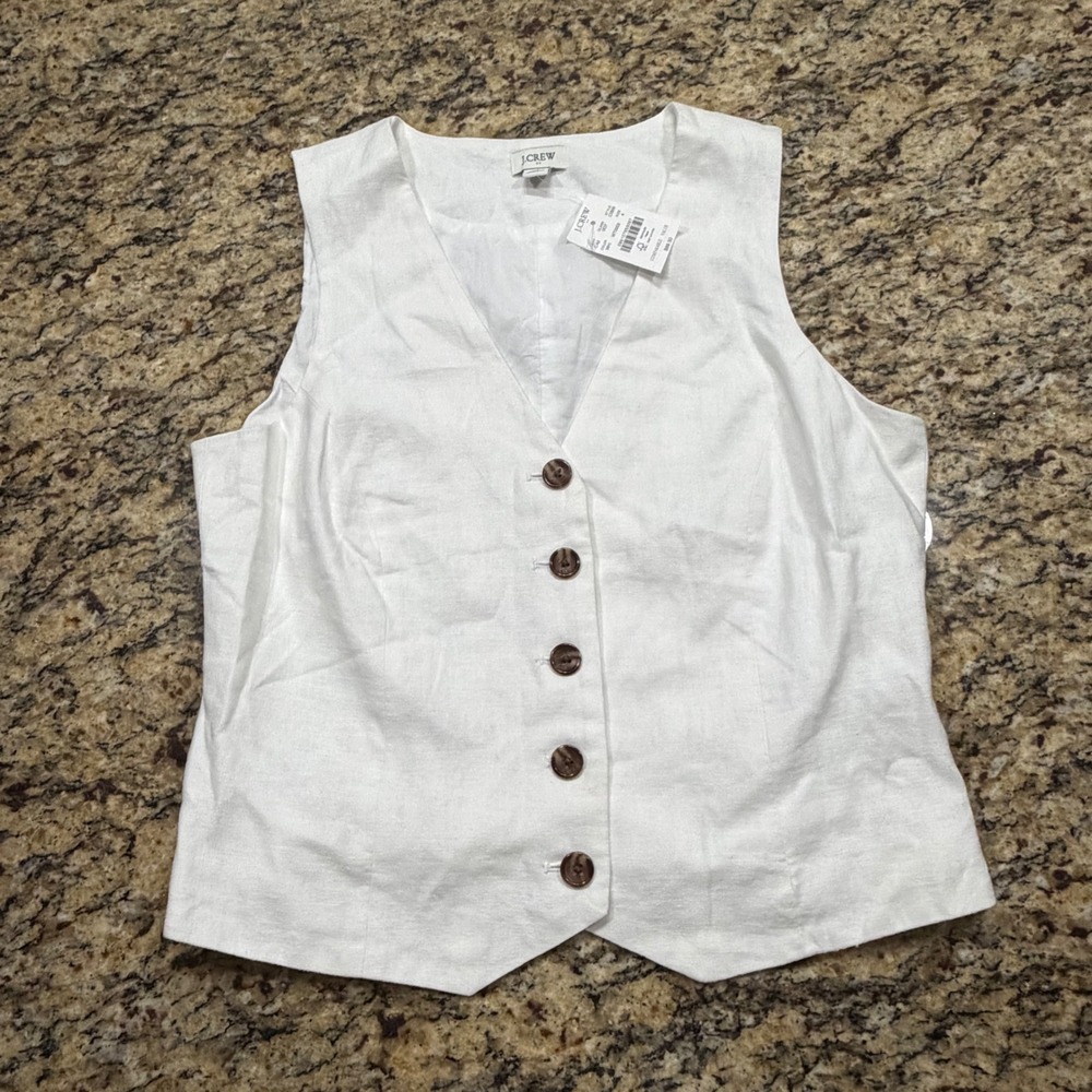 NEW J.Crew White Linen Vest Button Front Waistcoat CI309 Womens Size 4 ws